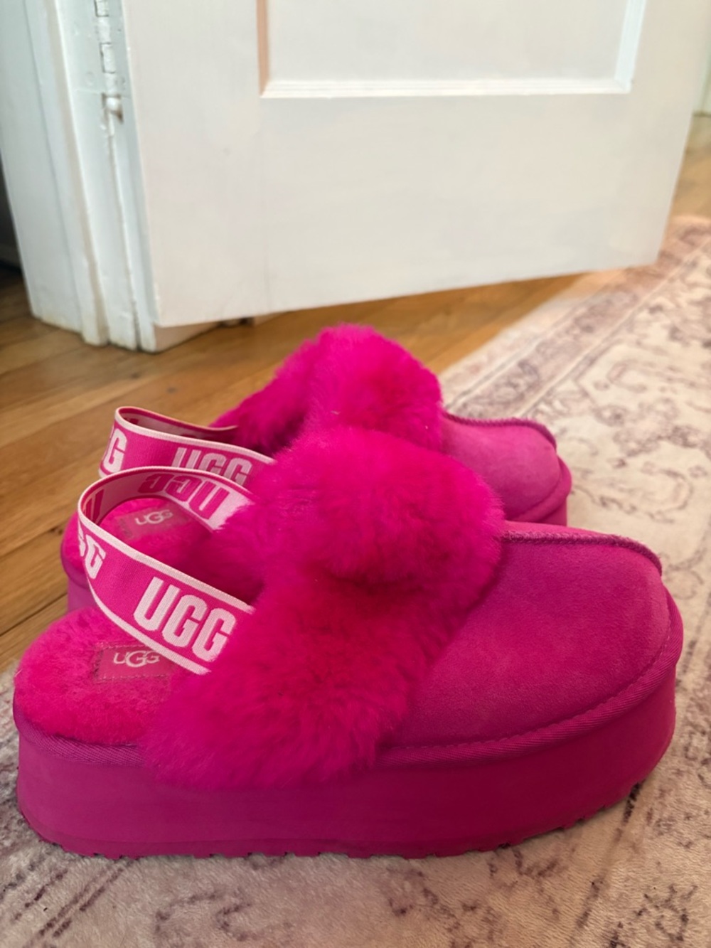UGG Pink Fluff Platform Slide